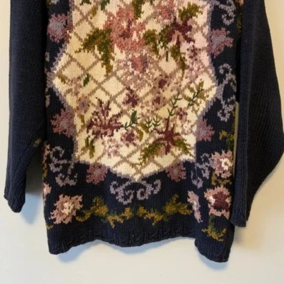 Vintage Carolyn Taylor Cotton blend Embroidered Sweater  oversized blue S - Picture 2 of 5